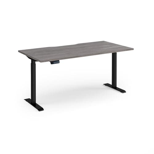 Image of Mr Office Elev8 Contract Straight Sit-stand Desk 800mm deep - Black Frame, Grey oak, 1600