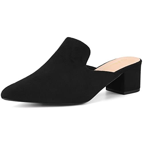 Image of Allegra K Women's Slip on Pointed Toe Chunky Heels Slide Mules Black 7 UK/Label Size 9 US