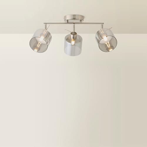 Image of ValueLights | Demi Brushed Chrome and Smoked Glass 3 Way Bar Ceiling Spotlight and Bulbs | Ceiling Light, Home Décor & Improvement Essential | Bulb Included