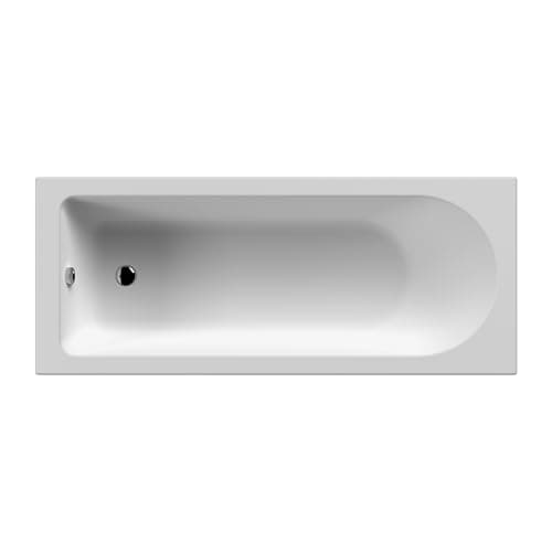 Image of Balterley 1500 x 700mm Round Shower Bath with Leg Set, Straight Single Ended Gloss White Soaking Shower Bath, Acrylic Baths for Bathrooms, Round End Soaking Bathtub, Adjustable Leg Set (White)