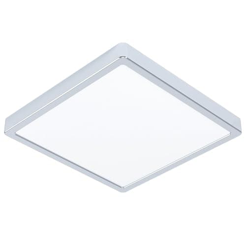 Image of Eglo LED Flush Ceiling Light Fueva 5, 11 inches, Square Bathroom Lighting Made of Metal in Chrome Colour and White Plastic, Neutral White lamp, IP44
