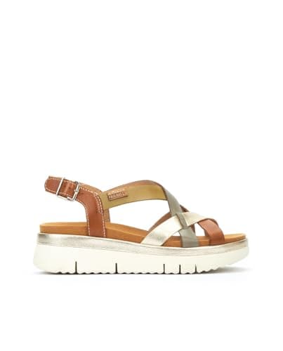 Image of Pikolinos PALMA Leather Wedge Sandals for Lady, Brandy Cit, 7 UK