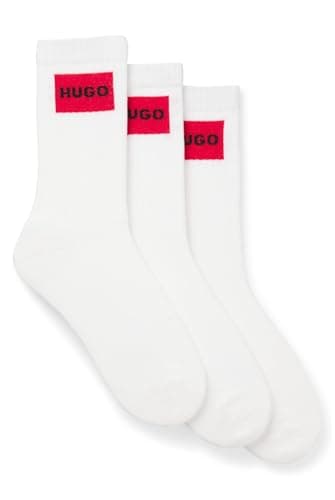 Image of HUGO Mens 3P QS RIB LABEL CC Three-pack of short socks with red logo labels