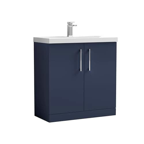 Image of nuie ARN2905D Arno Modern Bathroom Floor Standing 2 Soft Close Door Vanity Unit and Thin-Edge Basin, 800mm, Midnight Blue