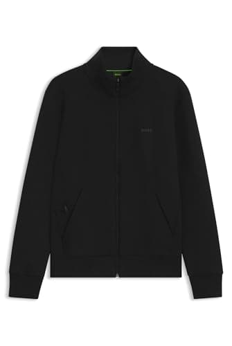 Image of BOSS Mens Skaz Logo-print zip-up sweatshirt in stretch cotton