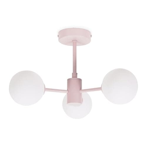 Image of ValueLights | Blush Pink 3 Way Ceiling Light Fitting with White Frosted Glass Globe Lampshades | Close-to-Ceiling Lights, Home Décor & Improvement Essential | Includes Bulb | Mains Wired