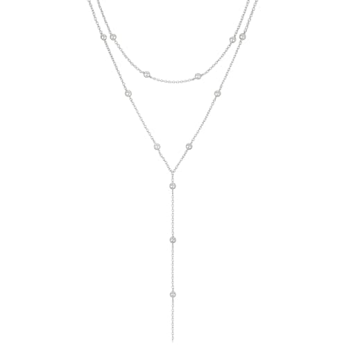 Image of Trifletopia Long Layered Necklace for Women – Y-Shaped Drop Pendant with Beaded Chain – Simple Jewelry Accessory – Trendy Fashion Gift for Her (Silver)