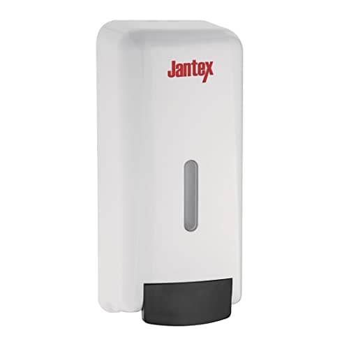 Image of Jantex Wall-Mounted Liquid Soap and Hand Sanitiser Dispenser 1 Litre, White, Dose: 1 ml, Easy to Fill Refillable Reservoir, Sleek Build Design, Wall Fixings Included, FK385