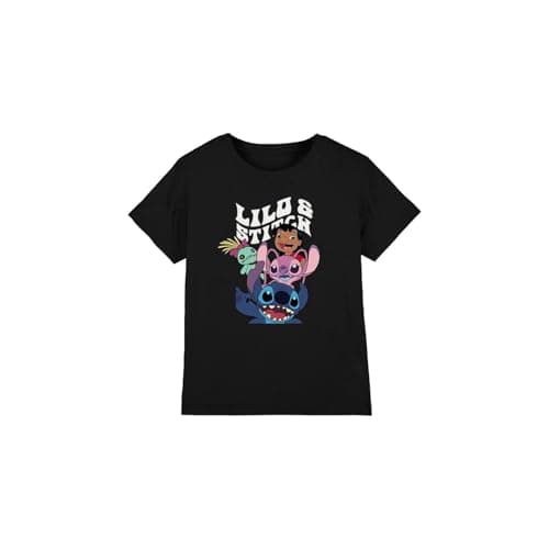 Image of Lilo and Stitch Boys & Character Montage Unisex Kids T-Shirt, Black, 9-10 Years UK