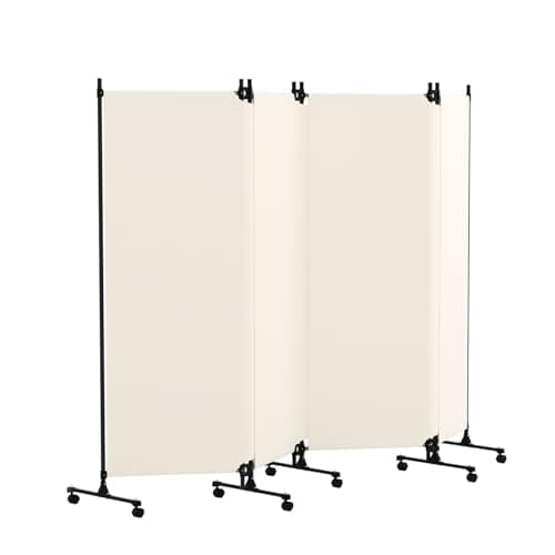 Image of HIDODO 4 Panel Upgraded Room Divider Folding Privacy Screen, Freestanding Partition with Lockable Wheels, Room Separation for Home Office Bedroom, 246cm (W) x 183cm (H), Beige