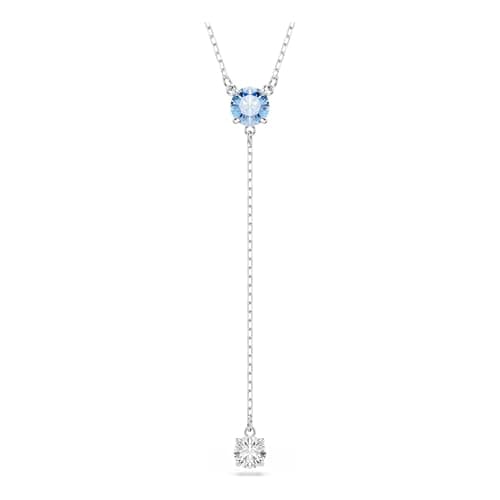 Image of Swarovski Stilla Attract Y Necklace, Blue and Clear Round-Cut Crystals in a Rhodium-Finished Setting, Part of the Stilla Collection