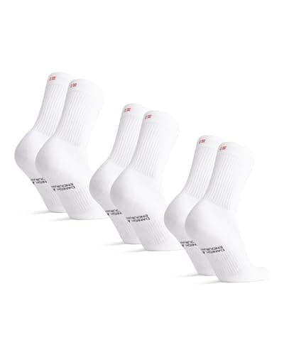 Image of DANISH ENDURANCE Tennis Crew Socks, Cotton Sports Socks, Cushioned for the Gym, for Men & Women, 3 or 6 Pack, White, 9-12