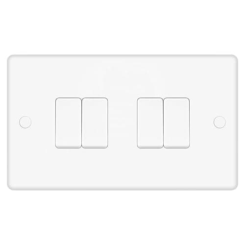 Image of EVOGES Vector 4 Gang 2 Way 10AX Light Switch – White, SP Rocker, Gloss Finish (4 Gang)