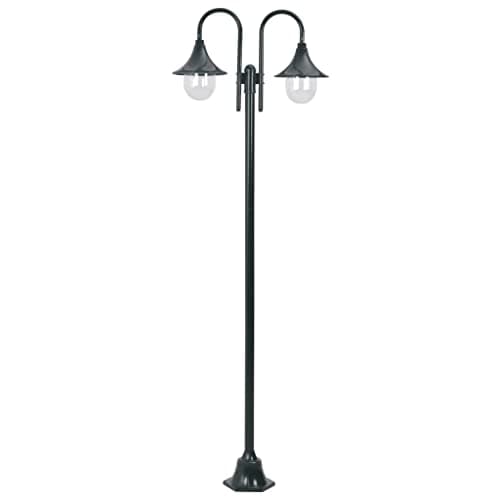 Image of vidaXL Dark Green 2-Lantern Garden Post Light - 220cm Aluminium Outdoor Lamp with PVC Lampshade, E27, IP44 for Pathway/Terrace Lighting