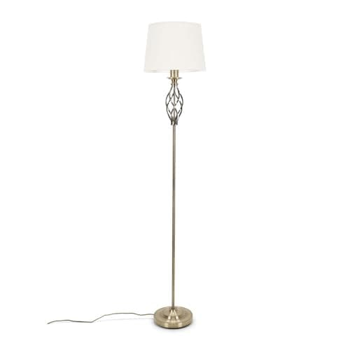 Image of ValueLights | Traditional Antique Brass Standing Floor Lamp for Living Room with Fabric Lampshade Hallway Light | Floor Lamps, Home Décor & Improvement Essential | Included LED Bulb