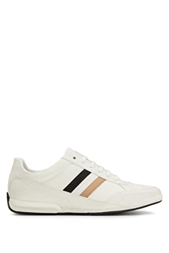 Image of BOSS Mens Saturn Lowp Mesh-Toe Trainers with Signature Stripe Size 6 White