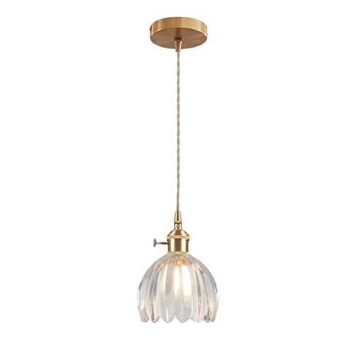 Image of EKSED Vintage Glass Pendant Light with E27 Socket and Rotary Switch, Petal-Shaped Shade Hanging Ceiling Fixture for Kitchen Island, Dining Room (Transparent, 1-Pack)