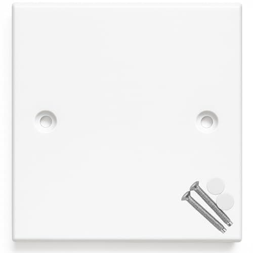 Image of White 1 Gang Square Edge Blanking Plate Cover for Electrical Sockets – Single Socket Cover with Screws & Caps, 86mm x 86mm, Durable Wall Plate