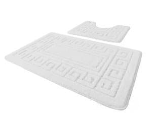 Image of EDS Luxury 2 Piece Greek Bath Mat Set Non Slip Ultra Soft Bathroom Mats Water Absorbent Bath Mats Machine Washable Rug Toilet Mat for Bathroom Floor (White)