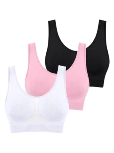 Image of Boolavard 3PCS/Set Seamless Bras for Women Unwired Brassiere No Pads Crop Top Soft Sports Tank Bras Female Sexy Lingerie Vest (UK, Alpha, M, Regular, Regular, White Baby Pink Black)