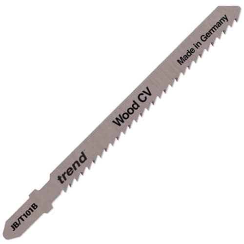Image of Trend Professional Jigsaw Blades, Pack of 5, 100mm x 2.5mm, CV Up-Cut, Precision Wood Cutting, Universal T-Shank, JB/T101B