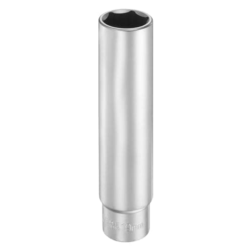 Image of sourcing map 6 Points Deep Socket 3/8" Drive 19mm Deep Metric CR-V Steel Polished Nickel Plating Flip Sleeve 120mm / 4.7" Extra Long Socket Tool for Home Auto Nuts Bolts Repair