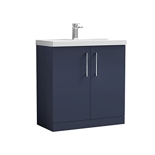 Image of nuie ARN2905A Arno Modern Bathroom Floor Standing 2 Soft Close Door Vanity Unit and Mid-Edge Basin, 800mm, Midnight Blue