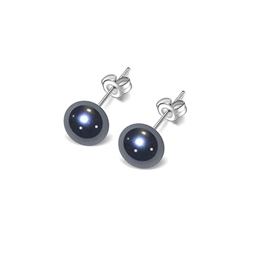 Image of TreasureBay Stunning Natural Freshwater Pearl Stud Earrings With 925 Silver (Black)