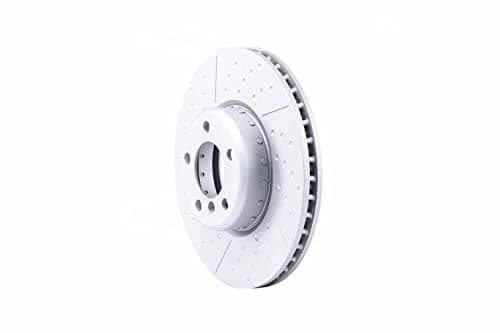 Image of HELLA 8DD 355 120-821 Brake Disc - 65145PRO_HC - High-carbon - Coated - 340mm - 30mm - Drilled dimples/two-part brake disc/slotted/internally vented - for e.g. BMW