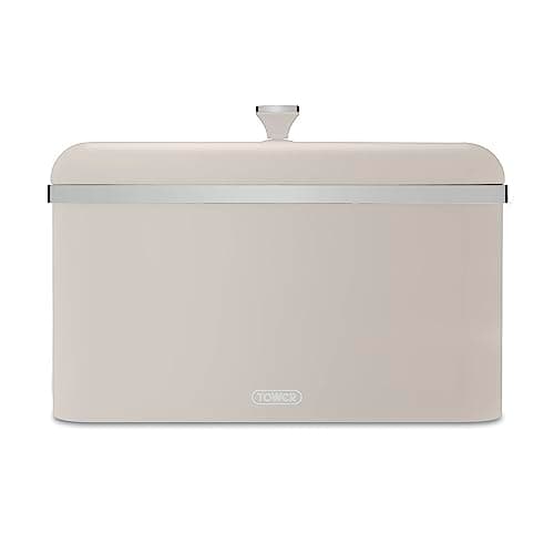 Image of Tower Cavaletto Bread Bin with Removable Lid, Large Capacity, Durable Steel Body, Latte and Chrome