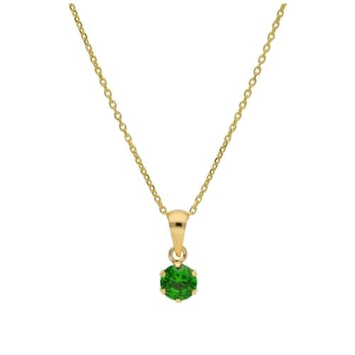 Image of 9ct Gold May Birthstone Round Claw Emerald CZ Necklace 16 Inches