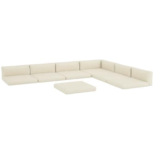 Image of Outsunny Replacement Set for Rattan Furniture - 14 Piece Outdoor Cushions With 7 Seat and 7 Back Pads for Patio Conversation Set, Cream White