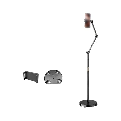 Image of Space Saving Phone Floor Stand Mount Secure Grip for Smartphones Tablets Ideal Home Studio Video Use Overhead Camera Arm Mount for Live Streaming