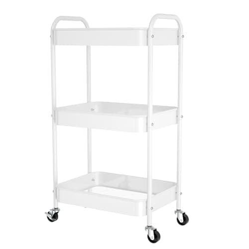 Image of PNVXNUS 3 Tier Rolling Metal Storage Carts with Wheels,Multi Functional Organizer Cart for Office, Bathroom, Kitchen, Book, Diaper. Easy Assembly.