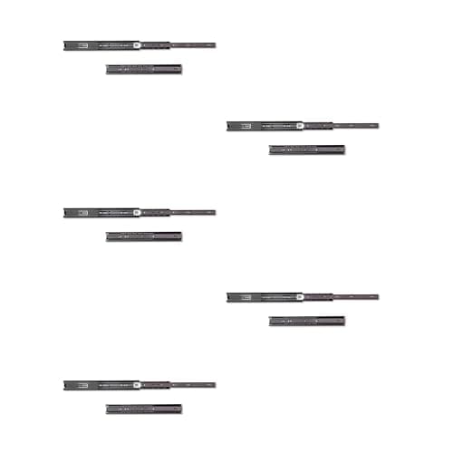 Image of Emuca - Ball Bearing Drawer Slides 45mm x 350mm (1,77 x 13,78 inch) Set of 5 Pairs of Full Extension Drawer Runners, Black