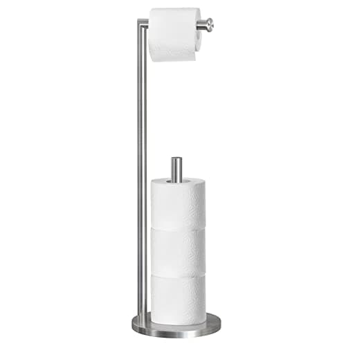 Image of Topsky Free Standing Bathroom Toilet Paper Holder Stand for 3-4 Jumbo Rolls, Stainless Steel Rustproof Spare Tissue Paper Roll Dispenser Storage with Reserve Function (Silver)