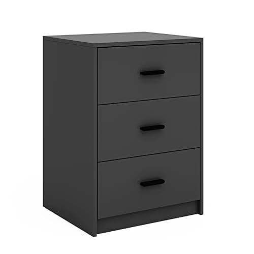 Image of URBNLIVING 3 Drawer Wooden Bedroom Bedside Cabinet (Black Carcass + Black Drawers)