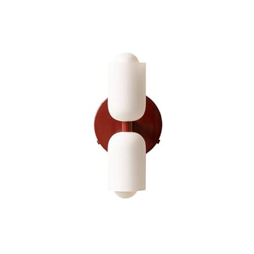 Image of S-Cevada Modern Glass Double-Cylinder Wall Sconce with White Glass Shades and Round Metal Base, Compatible with E14 Bulb,Wall Lamp for Bedroom,Living Room,Entryway (Red)