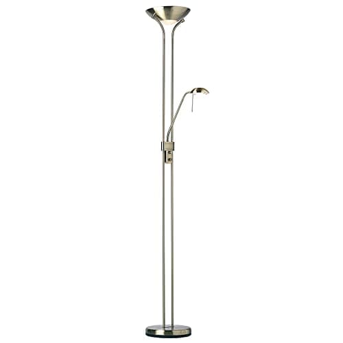Image of National Lighting Mother and Child Uplighter Floor Lamp with Reading Light - Antique Brass Finish Floor Lamps for Living Room R7s/G9 Bulbs (Not Included)