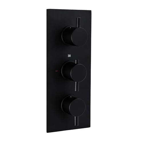 Image of ENKI, Naples, TSV026, Concealed Thermostatic Triple Diverter Shower Mixer Valve with Three Outlets, Round Handles, Modern Bathrooms, Constant Temperature, Matt Black
