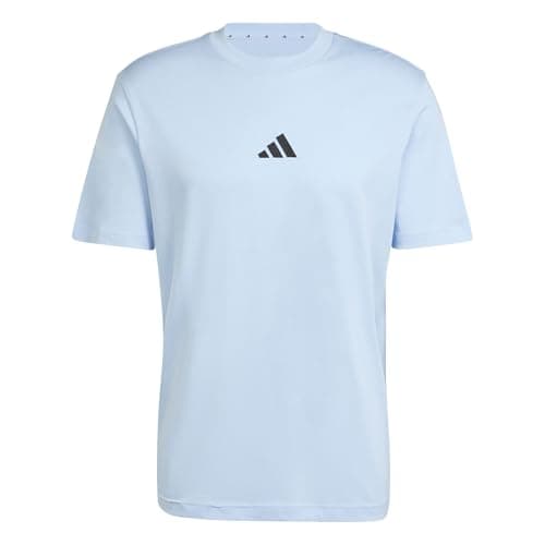 Image of adidas Men's Essentials Small Logo Single Jersey TEE, Glow Blue/Black, L