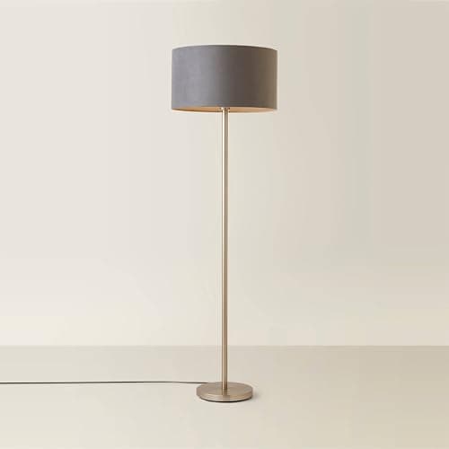 Image of ValueLights | Modern Standard Floor Lamp in a Silver Chrome Metal Finish with a Grey Velvet Drum Shade | Floor Lamps, Home Décor & Improvement Essential