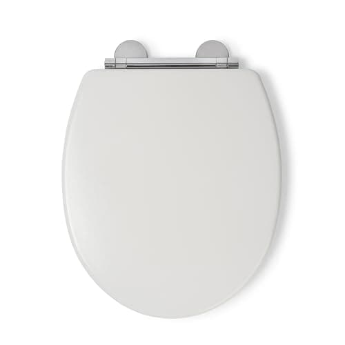 Image of Croydex Lugano White Wooden Toilet Seat - Soft Close & Quick Release Button for Easy Cleaning, Adjustable Hinges with Top and Bottom Fixings Included and Antibacterial Treated Surface (White)