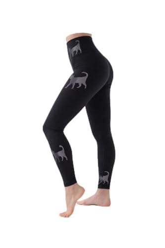 Image of High Waist Womens Leggings - 4 Way Stretch Yoga Pants Workout Leggings - Ankle Length Jeggings for Women(L-XL, Black Cat)