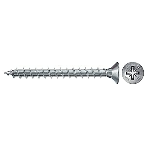 Image of fischer 670088 FPF Power-Fast II 3.5 x 25mm Chipboard Wood Screws, Countersunk Head with Phillips, Fully Threaded, Galvanised Blue Passivated, Box of 200