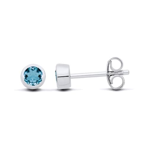Image of Old English Jewellers Sterling Silver London Blue Topaz Stud Earrings - December Birthstone. Silver Stud Earrings for Women with London Blue Topaz Stone.