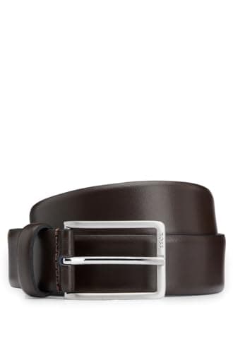 Image of BOSS Mens Erman-L Sz35 Italian-leather belt with engraved-logo buckle