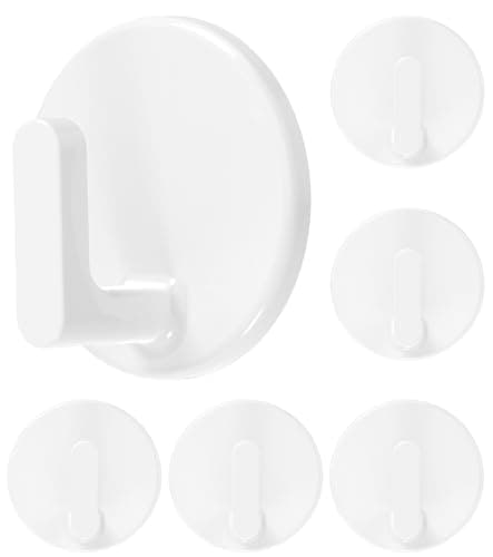 Image of BYSMAH Self Adhesive Hooks, 6 Pack Strong Sticky Small Round White Wall Hooks for Hanging, Kitchen, Bathroom, Keys, Utensils & Home Decor No Drilling