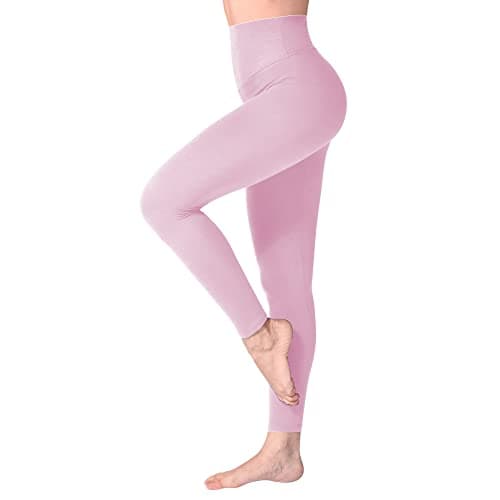 Image of SINOPHANT High Waisted Leggings for Women, Buttery Soft Elastic Opaque Tummy Control Leggings, Plus Size Workout Gym Yoga(Pink1,S-M)