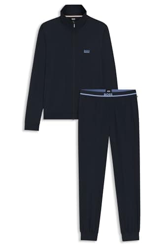 Image of BOSS Mens 365 Long Set Stretch-cotton loungewear tracksuit with logos
